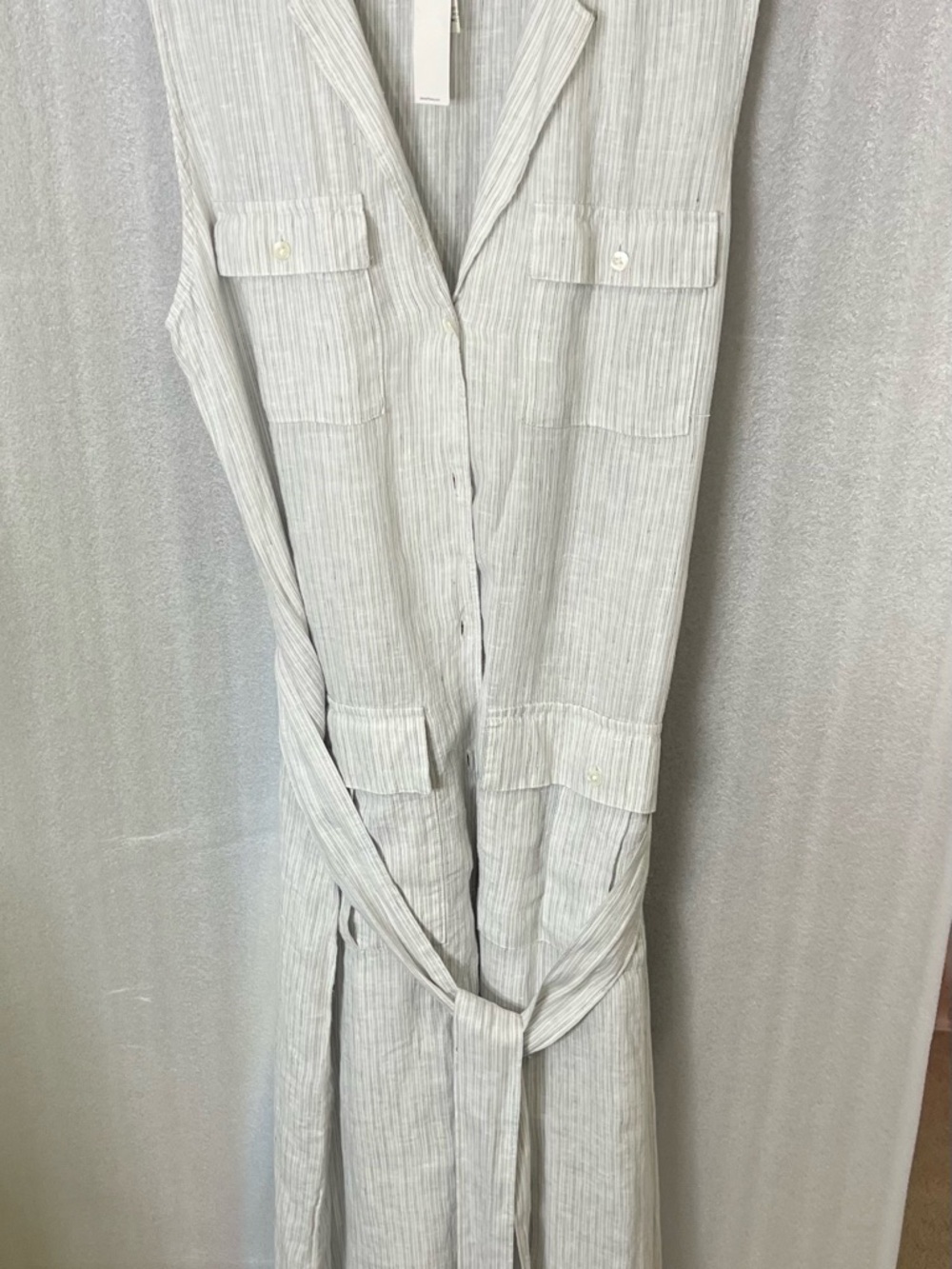 James Perse Light Gray Pinstripe Maxi Linen Dress with Tie Waist